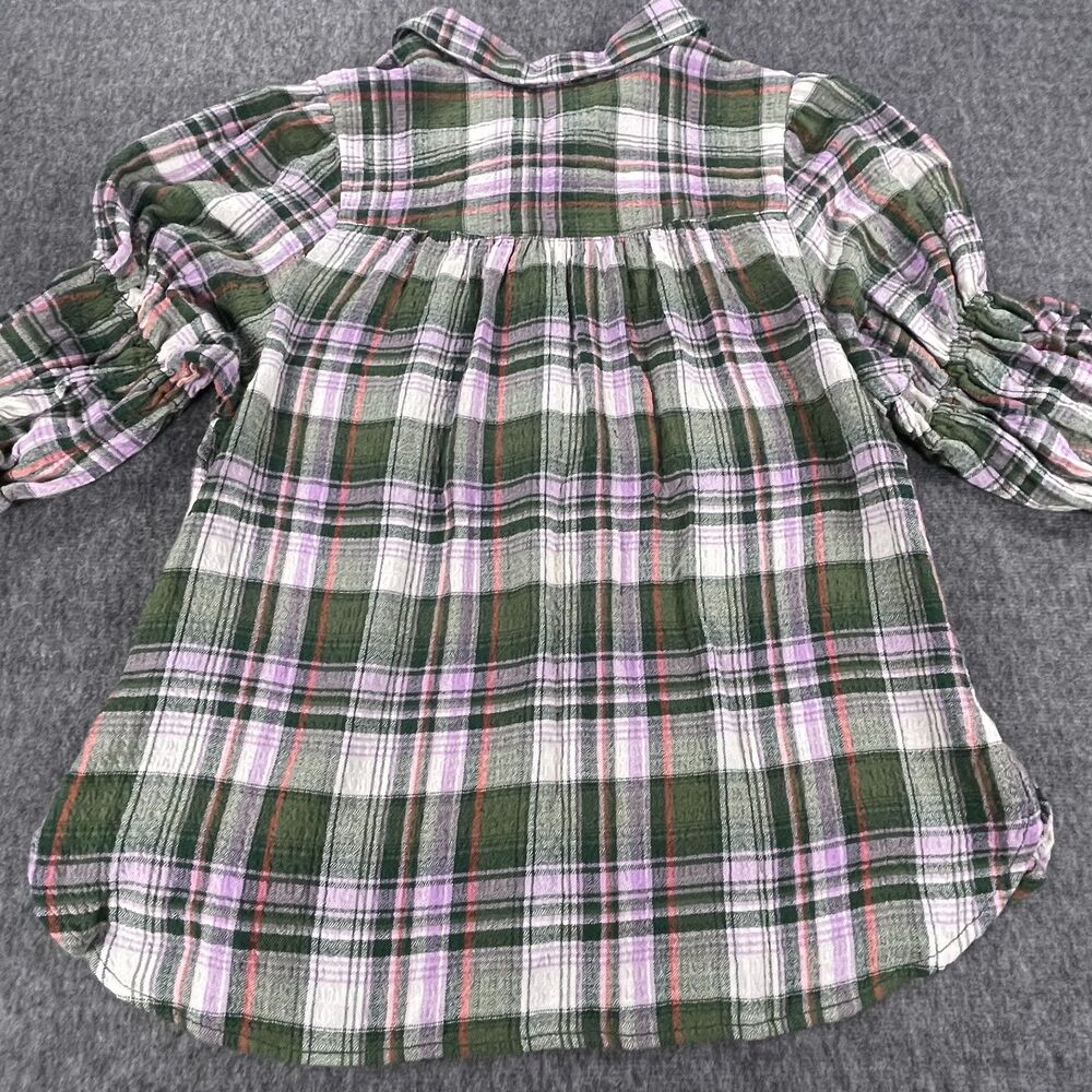 Anthropologie Pilcro Tallulah Puff-Sleeve Plaid Buttondown Top S Green Blouse - Picture 6 of 13